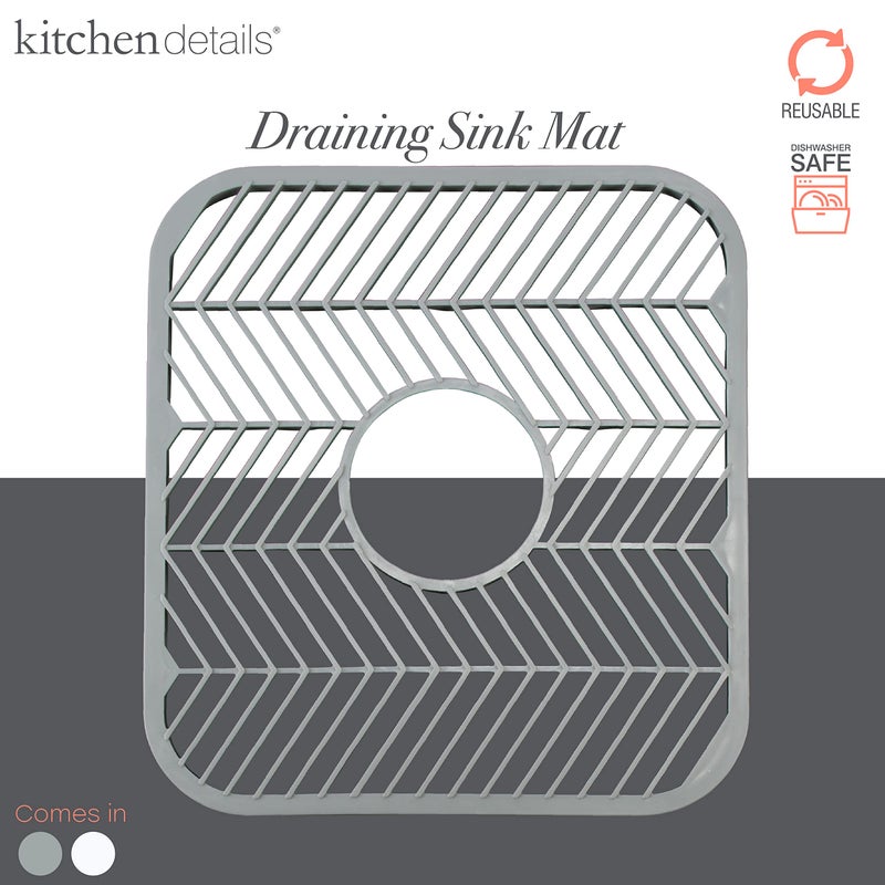 Kitchen Details Plastic Sink Mat | Sink Grid | Protects Sink and Dishware | 12"x 11"x 0.4 | in White or Grey - Image 2